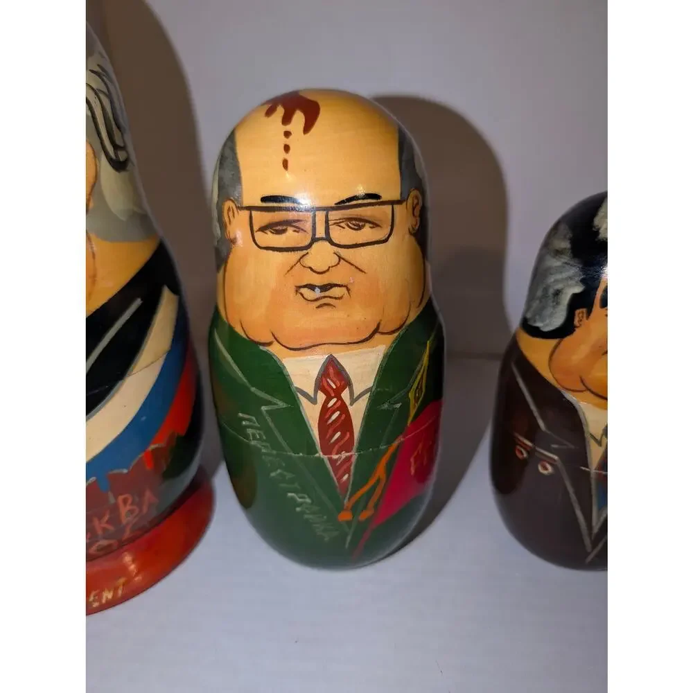 1995 USSR Russian Political Leaders Nesting Dolls Set 7 Pieces Matryoshka Dolls